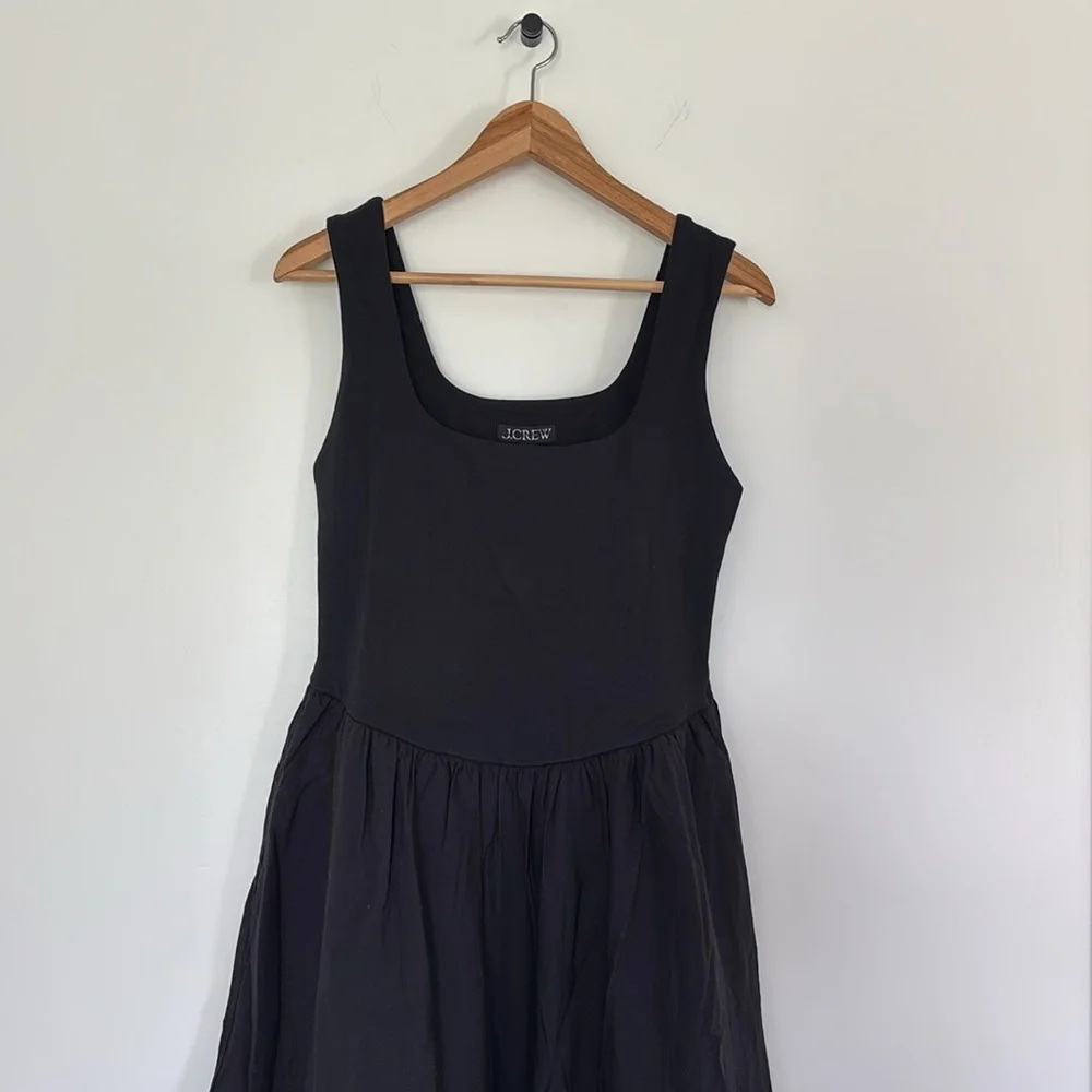 NWT J. Crew Black Petite sleeveless drop-waist fit flare a line mixy midi dress